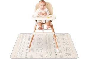 Innokids Baby Splat Mat for Under High Chair 51 x 51 Inch Waterproof and Washable Splash Mat Anti-Slip Floor Protector Under Highchair Mess Prevention (51" x 51", Beige Geometry)
