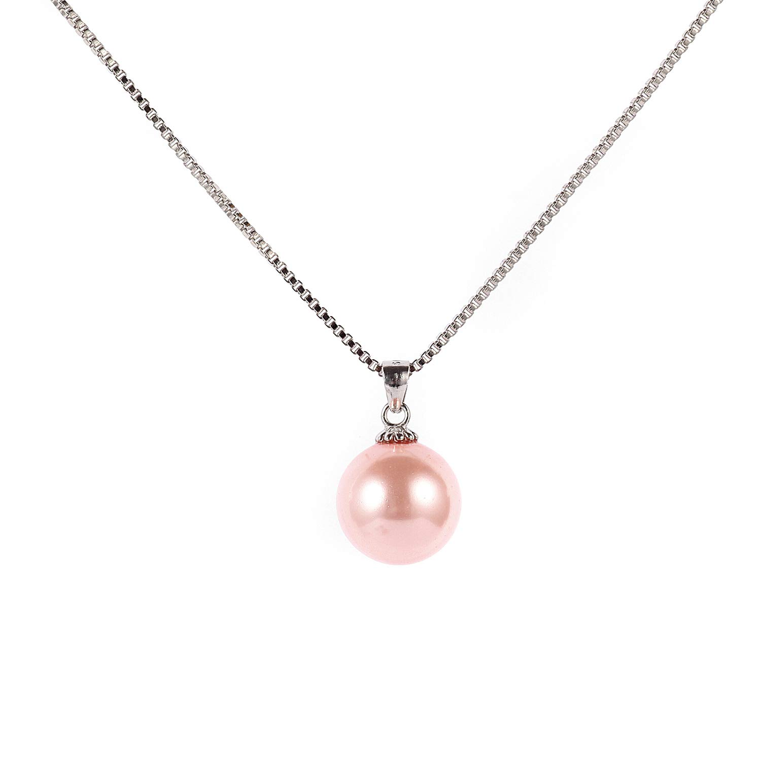 Thajaling 10mm Freshwater Cultured Pink Pearl Pendant Silver Necklace Gift for Women on Birthday Mothers Day, Valentines Day