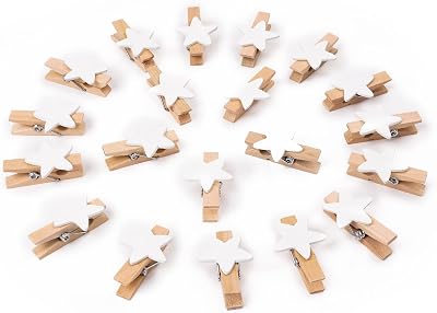 Vicloon Mini Wooden Pegs 90pcs Pentagram Clips for Photos Crafts 3.5cm