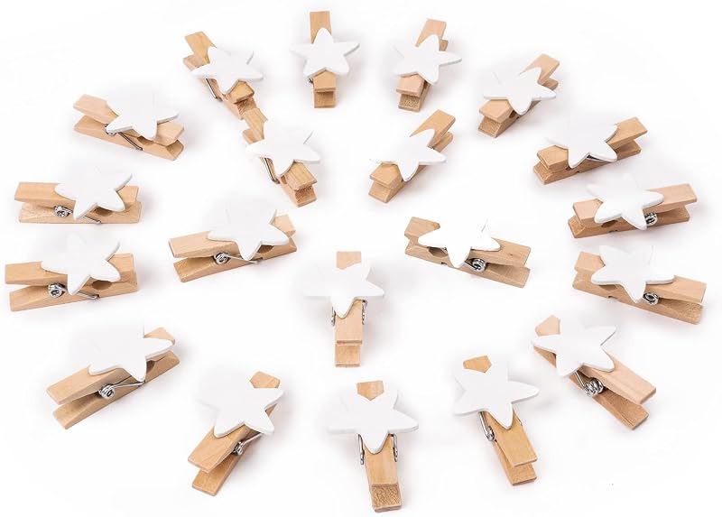 Vicloon Mini Wooden Pegs 90pcs Pentagram Clips for Photos Crafts 3.5cm
