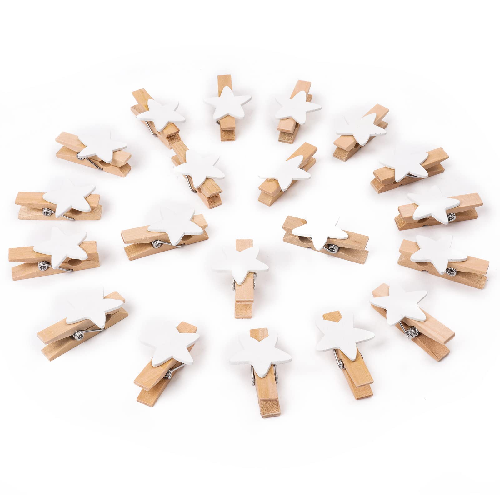 Vicloon Mini Wooden Pegs, 90pcs Small Tiny Pegs for Arts and Crafts, Photo Wall Home School Wedding Decoration, Clips Photo Pins Pentagram 3.5cm