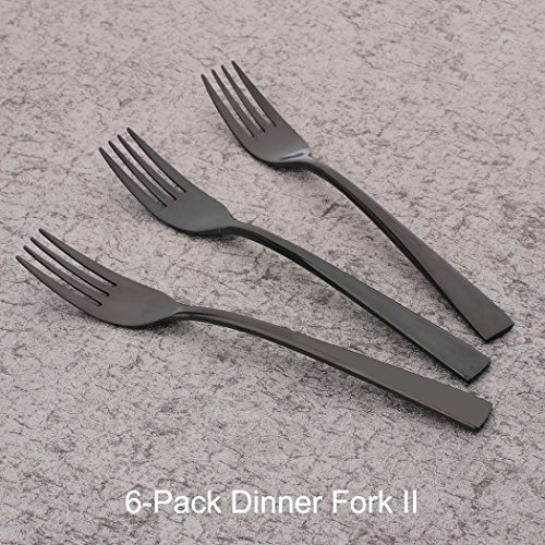 Onlycooker 6 Piece Black Dinner Fork Set 7.7-inch Stainless Steel Service for 6 Salad Dessert Forks Silverware Sets Flatware Cutlery Utensils Dinnerware Mirror Polished Dishwasher Safe