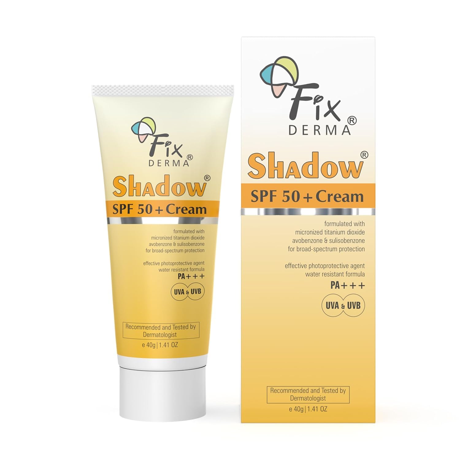 Fixderma Shadow SPF 50+ Cream Sunscreen for Face, Dermatologist Tested Moisturiser for Men, Water Resistant SPF 50 Sunscreen Moisturiser- 1.41 OZ