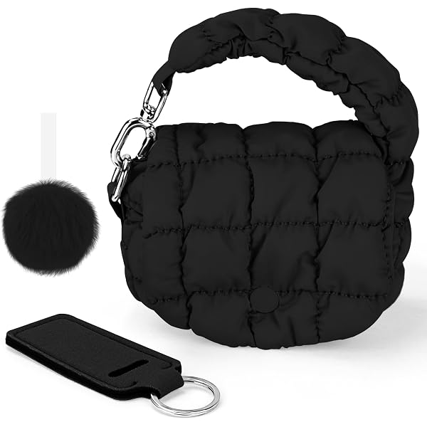 Mini Quilted Wristlet Bag For Women | Puffer Lipstick Bag With Lobster Clasp & Zip Closure