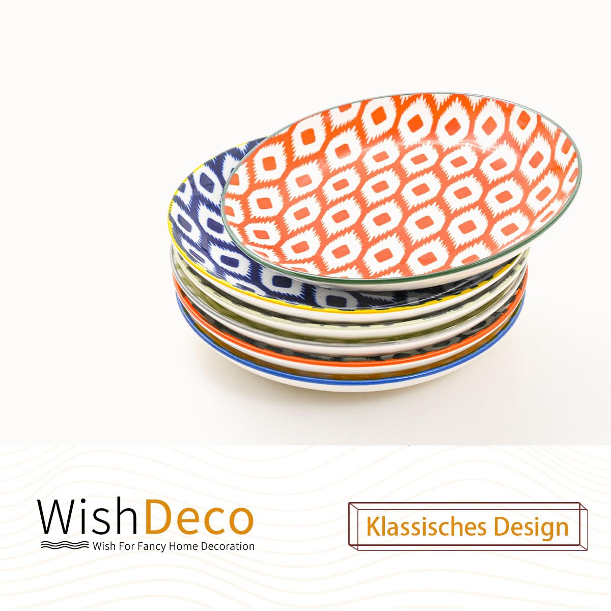 WishDeco Kuchenteller 6er Set, Kleine Dessertteller 15cm, Porzellan Salatteller, Bunte Frühstücksteller, Mini Speiseteller für Pasta, Obst, Brot 9