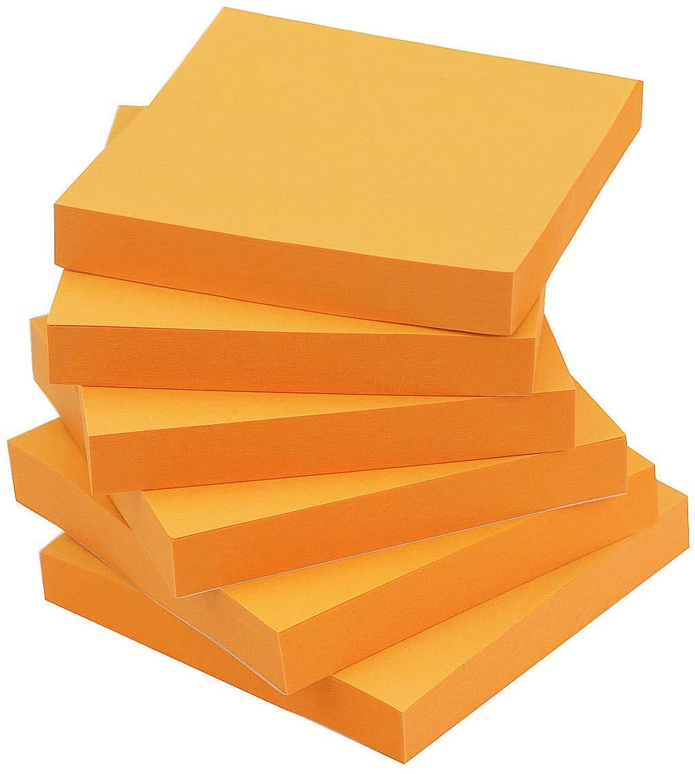 Early Buy 3x3 Sticky Notes Color Self-Stick Notes 6 Pads/Pack (Orange)