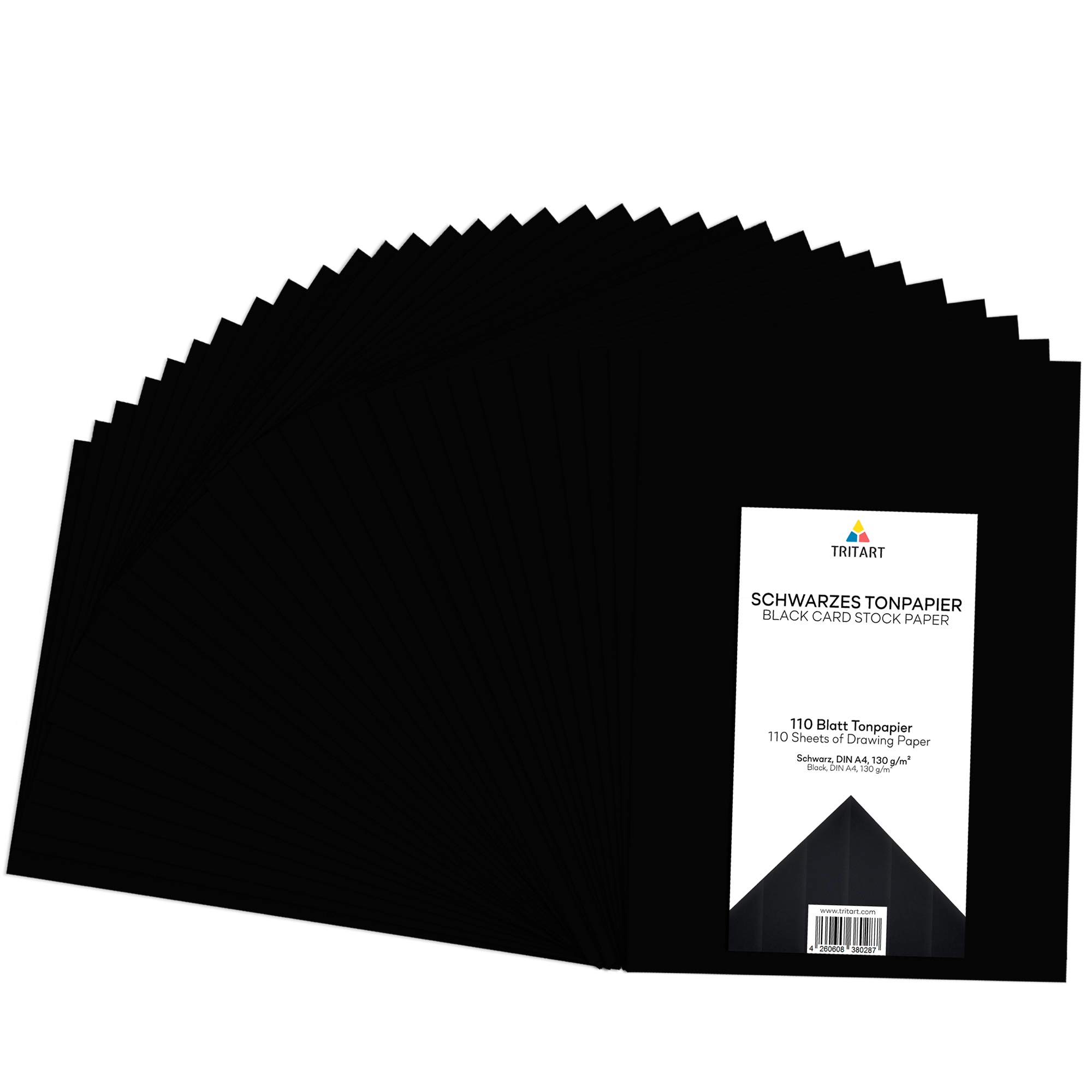 Tritart Coloured Paper Black A4 110 g/m² - 120 Sheets of Solid Craft Paper - Drawing Paper for Crafts and Painting - Cardboard - DIY Drawing Paper Black