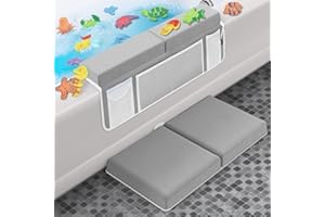 Supa Ant Baby Bath Kneeler and Elbow Rest Pad Set - The Only Certified Extra Thick Bathtub Kneeler with Built-in 5 Pockets Organizer - Bath Kneeling Pad for Bathing Baby with 8-Suction Cups (Gray)