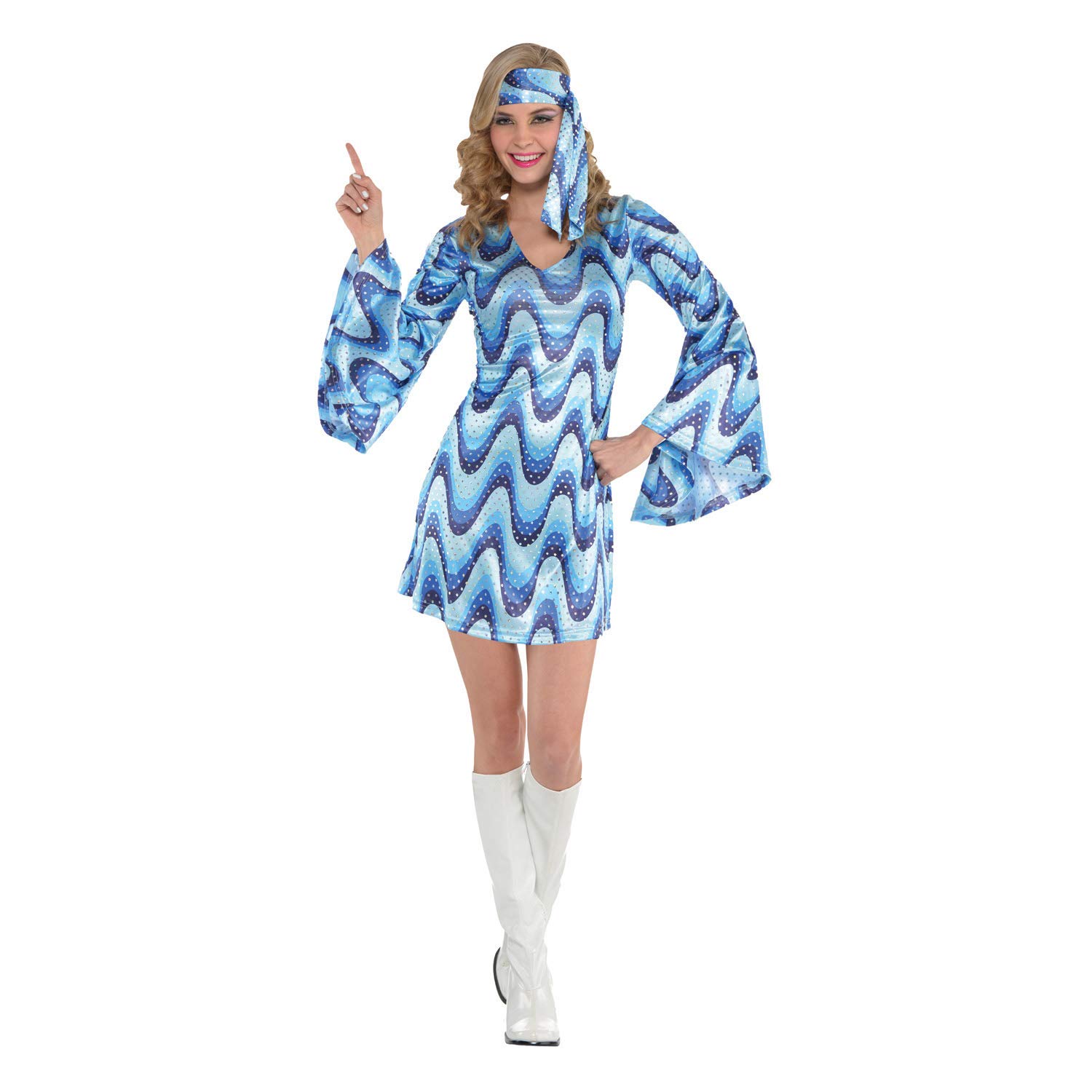 amscan 847826-55 Adults New Disco Lady Fancy Dress 60s 70s Costume (UK Dress 8-10)