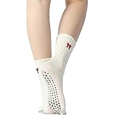 Yoga Pilates Socks with Grips for Women Non Slip Striped Cushioned Crew Socks for Barre Ballet Dance