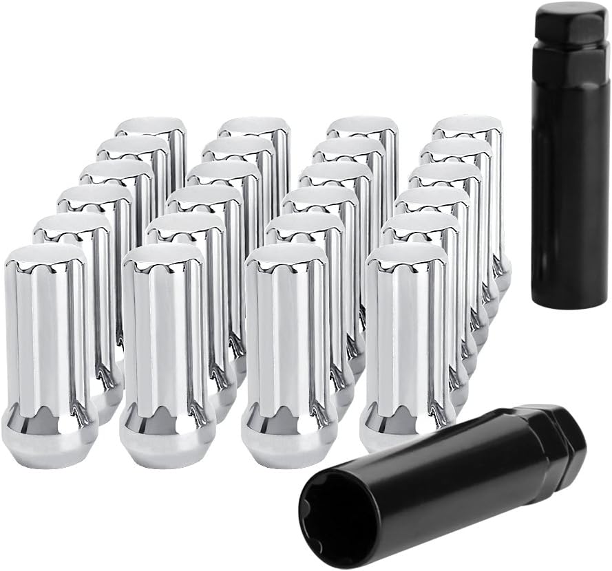 14mmx1.5 Wheel Lug Nuts, 32x Black M14x1.5 Lug Nut,Conical/Cone Bulge Seat, Dynofit Closed End Long Extended XL Spline with 1 Socket Key Fits 8 Lug Aftermarket Wheels: Industrial & Scientific