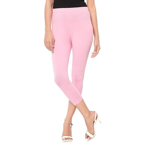 Riyana Woman's Cotton Lycra Leggings With V Cut (L019_Baby-Pink_Free Size)