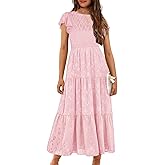 YOVION Flower Girls Dress Elegant Ruffle Sleeve Smocked A Line Tiered Flowy Wedding Guest Maxi Dresses for 6-12 Years