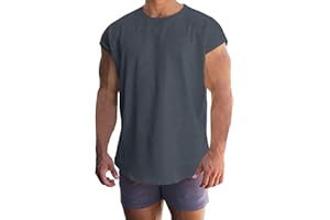 PETCDIM Mens Cap Sleeve Gym Tank Top Bodybuilding Athletic Muscle Cut Off T-Shirt Loose Fit Summer Quick Dry Beach Undershirt