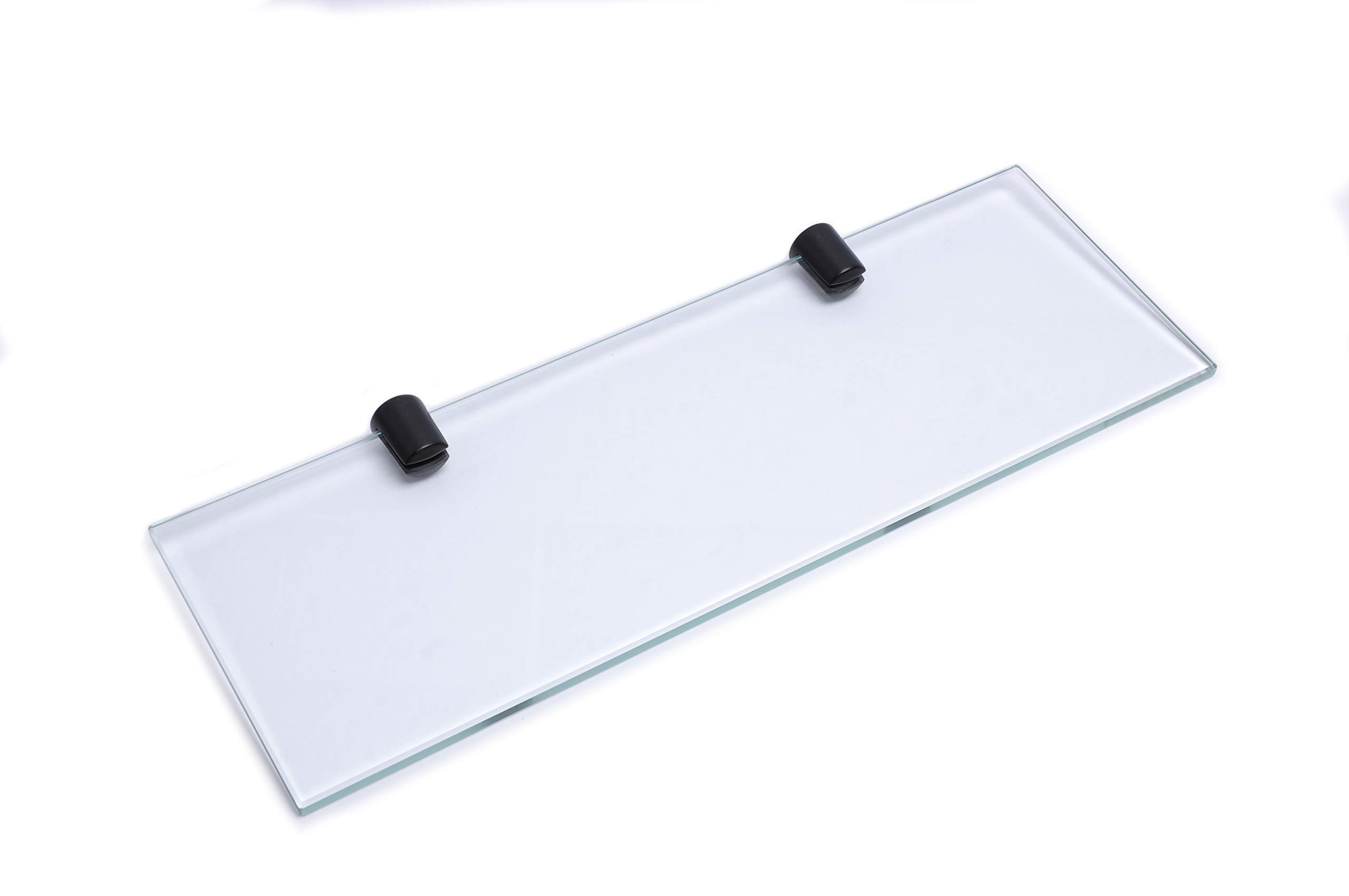 BSM Marketing 300mm (12” approx.) glass shelf with matt black bracket supports choice of rectangle or curved corners (Rectangular)