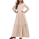 MITILLY Girls Lace Flower Ruffle Sleeve A-Line Swing Wedding Party Maxi Dress with Pockets