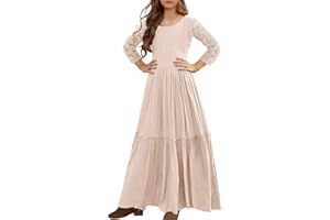MITILLY Girls Lace Flower Ruffle Sleeve A-Line Swing Wedding Party Maxi Dress with Pockets
