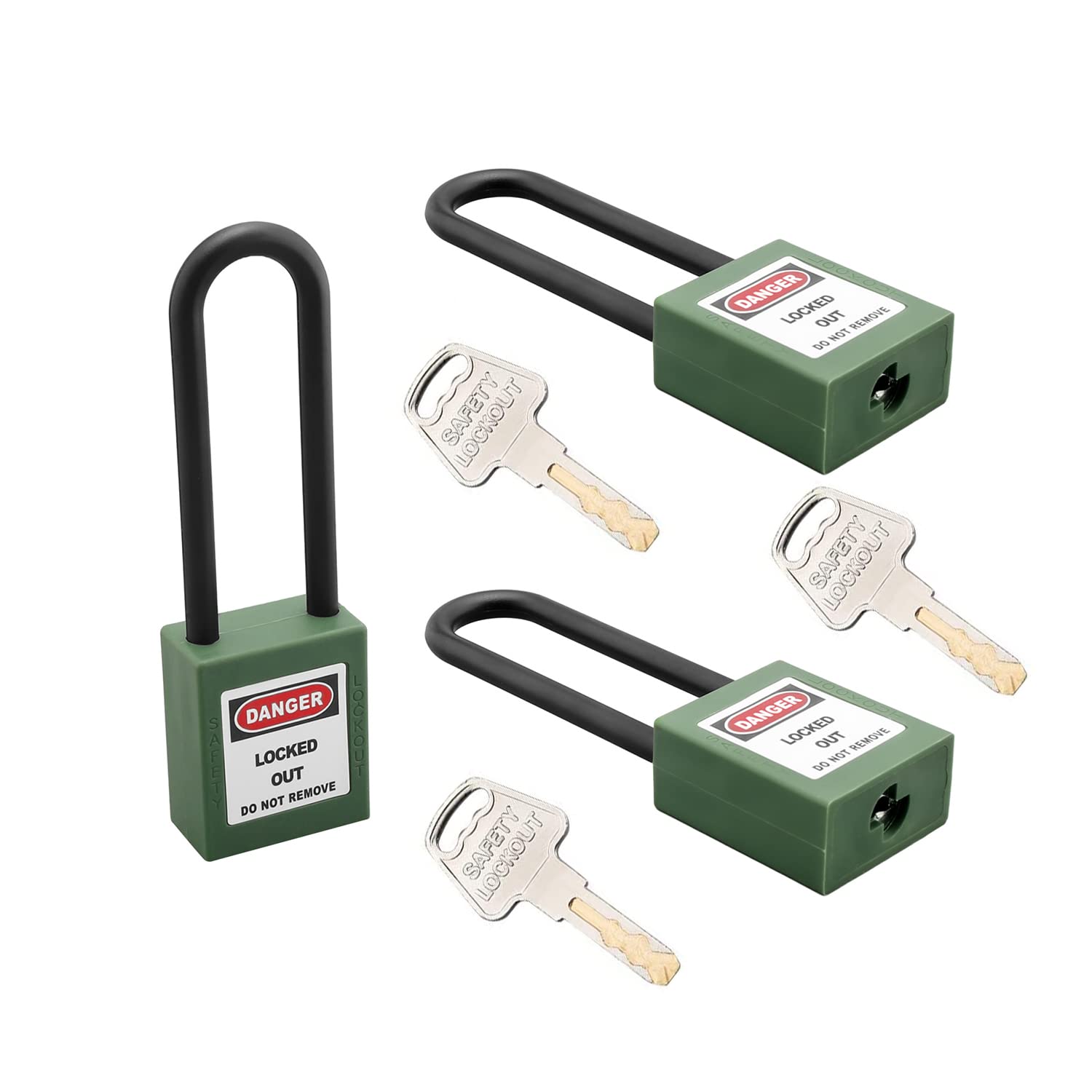 MroMax Lockout Tagout Lock, Safety Padlock Keyed Alike,Loto Security Padlock PA Shackle Army Green Padlock for Lock Out Tag Out 3Pcs