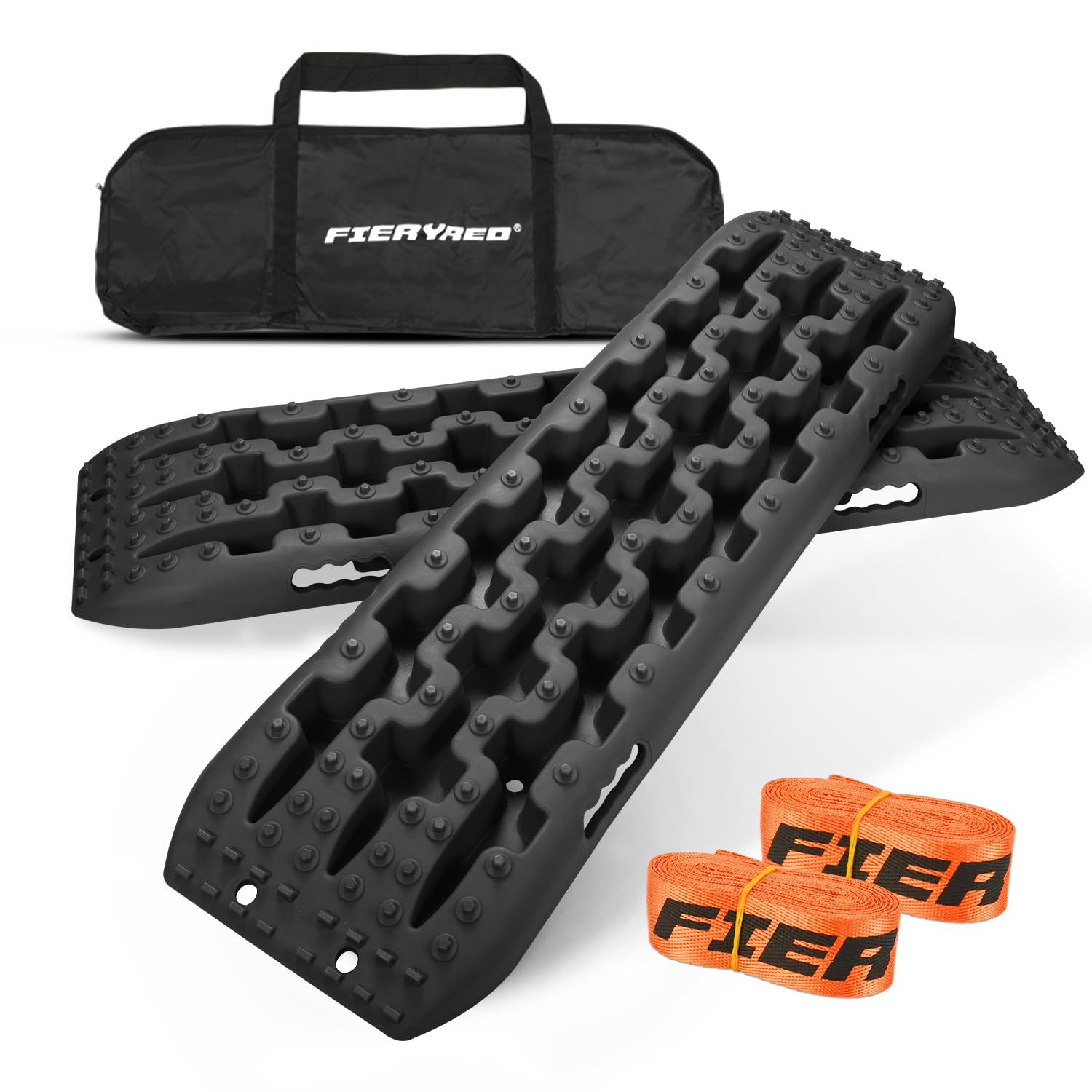 Photo 1 of FieryRed Traction Boards Offroad, Recovery Boards with 2 Leashes and Carry Bag, 2Pcs Traction Mat Recovery Tracks for Sand Mud Snow Track Tire Ladder 4X4 (Black)