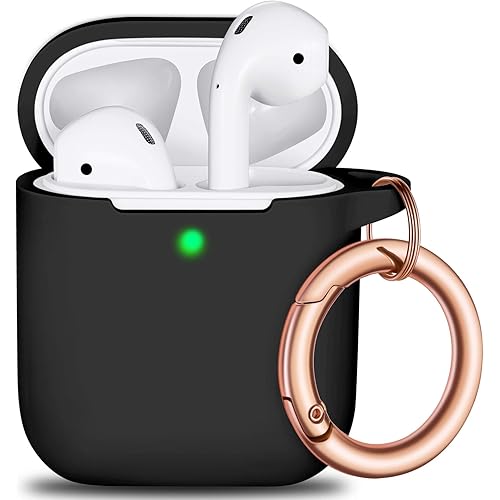 AirPods Case Cover Keychain, Full Protective Silicone AirPods Accessories Skin Cover for Women Girl with Apple AirPods Wireless Charging Case,Front LED Visible-Black