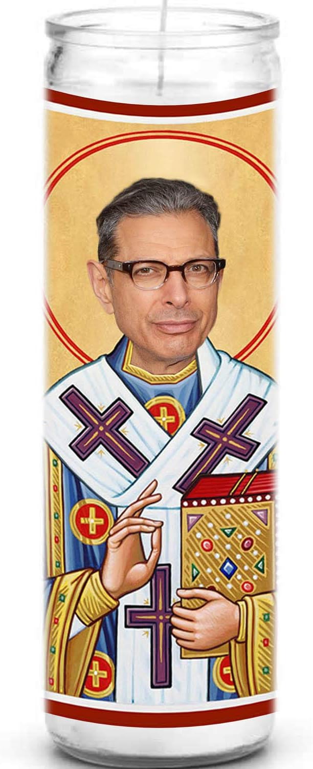 Goldblum Celebrity Glass Jar Candle – Unscented Handmade Soy Wax Votive Candle – Unique Gift for Movie Lovers – Home Decor Collectible for Living Room & Office – 8 Inch