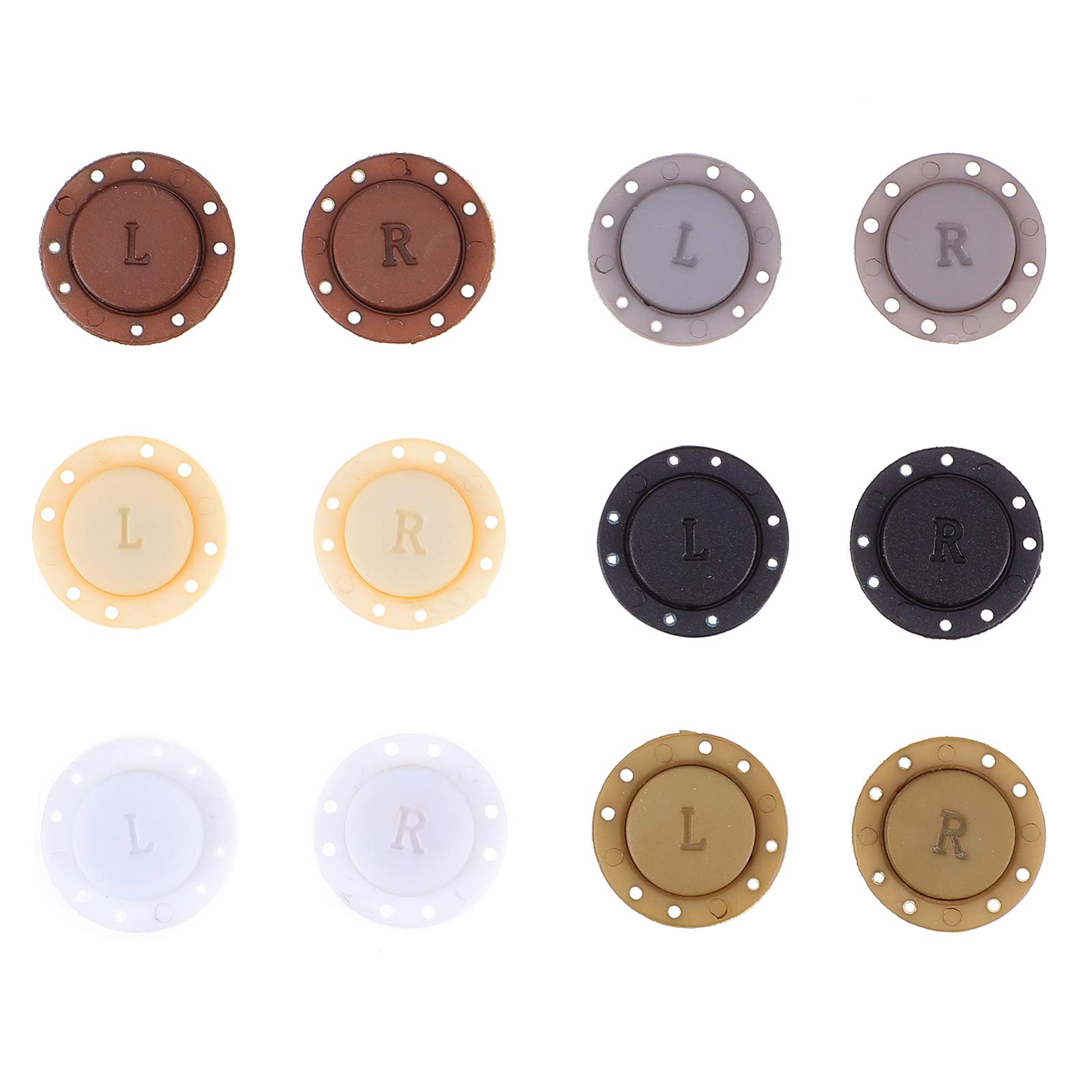 Milisten 6 Pairs of 22mm Magnetic Button Clasp Snaps for Sewing Craft Magnetic Bag Fastener Clasp Sew in Magnetic Button for Leather Clothes Purses Bags Black White Gray Coffee Beige