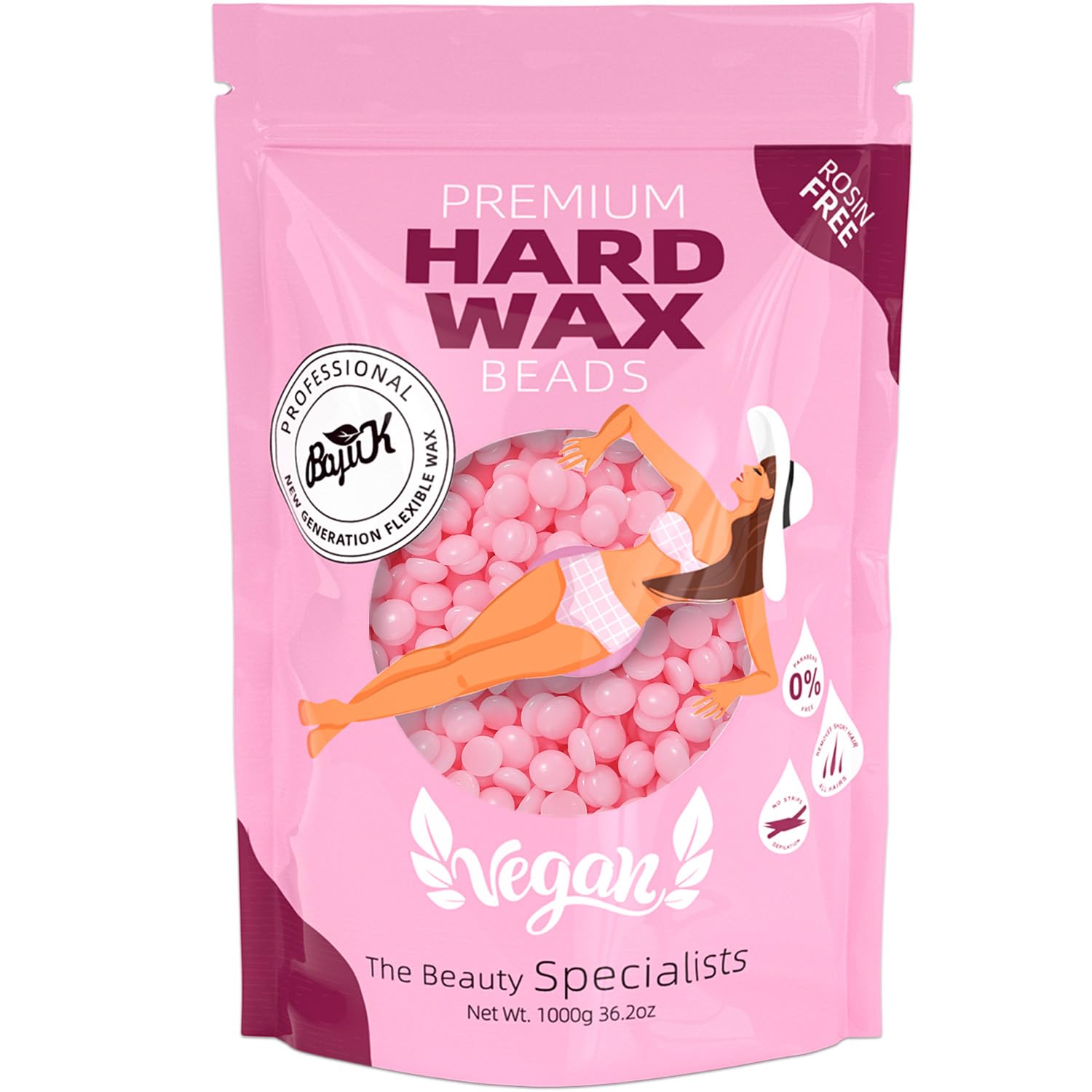 BOYUJK Professional Hard Wax Beads for Full Body, Facial And Legs, Painless Gentle Hair Removal Wax Beads for Women and Men (1kg, Pink)