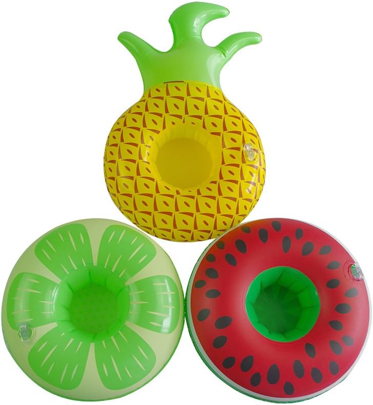 BFU 9 Pieces Inflatable Fruit Shape Drink Holders, Inflatable Pool Floats, Inflatable Pool Party Drink Floats (3 Pineapple, 3 Lime, 3 Watermelon)