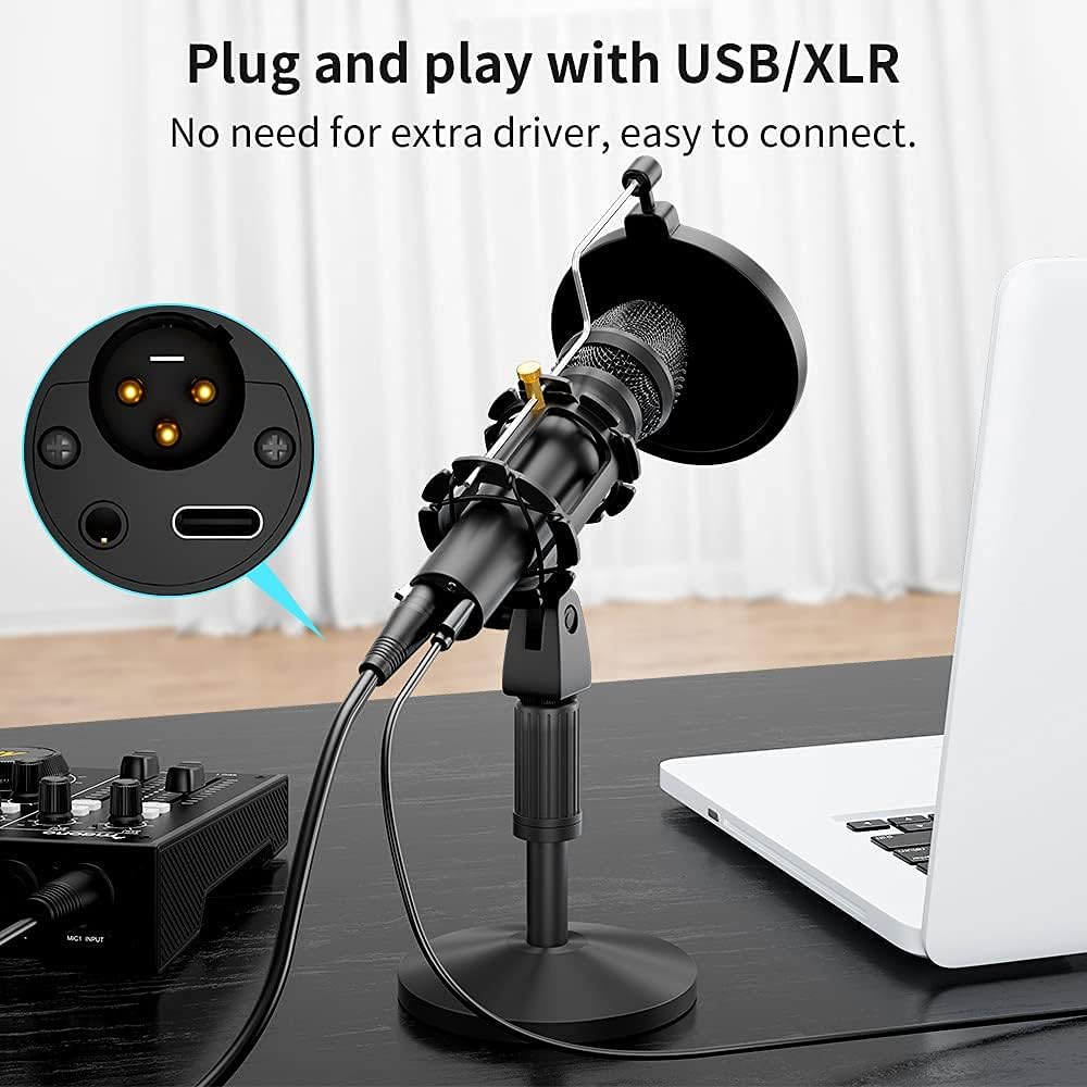 USB/XLR Cardioid Dynamic Microphone, MAONO Metal Professional Zero-latency Monitoring Mic with Volume Control for PC, Audio interface, Idea for Home Studio, Vocal, Podcast, Singing, Streaming (HD300T): Musical Instruments
