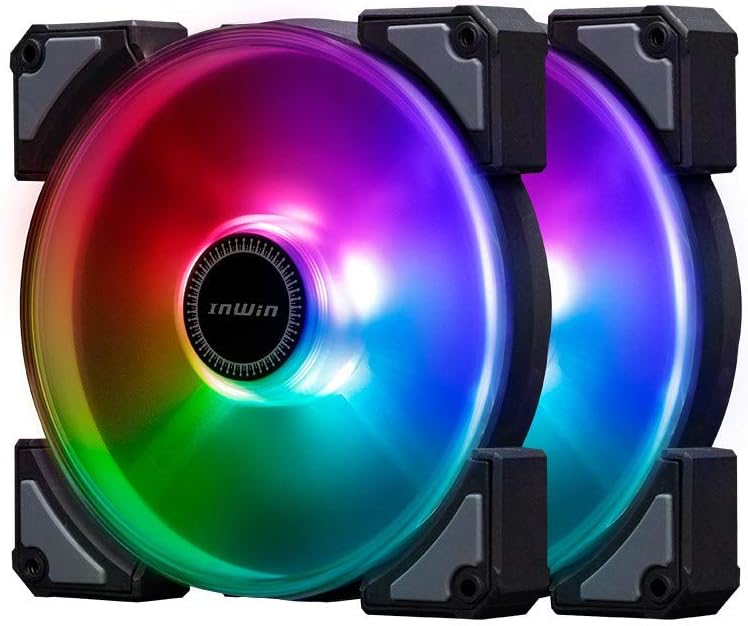 InWin Crown Addressable RGB Twin Fan Kit 120 mm Fan High Performance Cooling Computer Case Static Pressure Modular Fan with Adjustable RGB Controller, Black