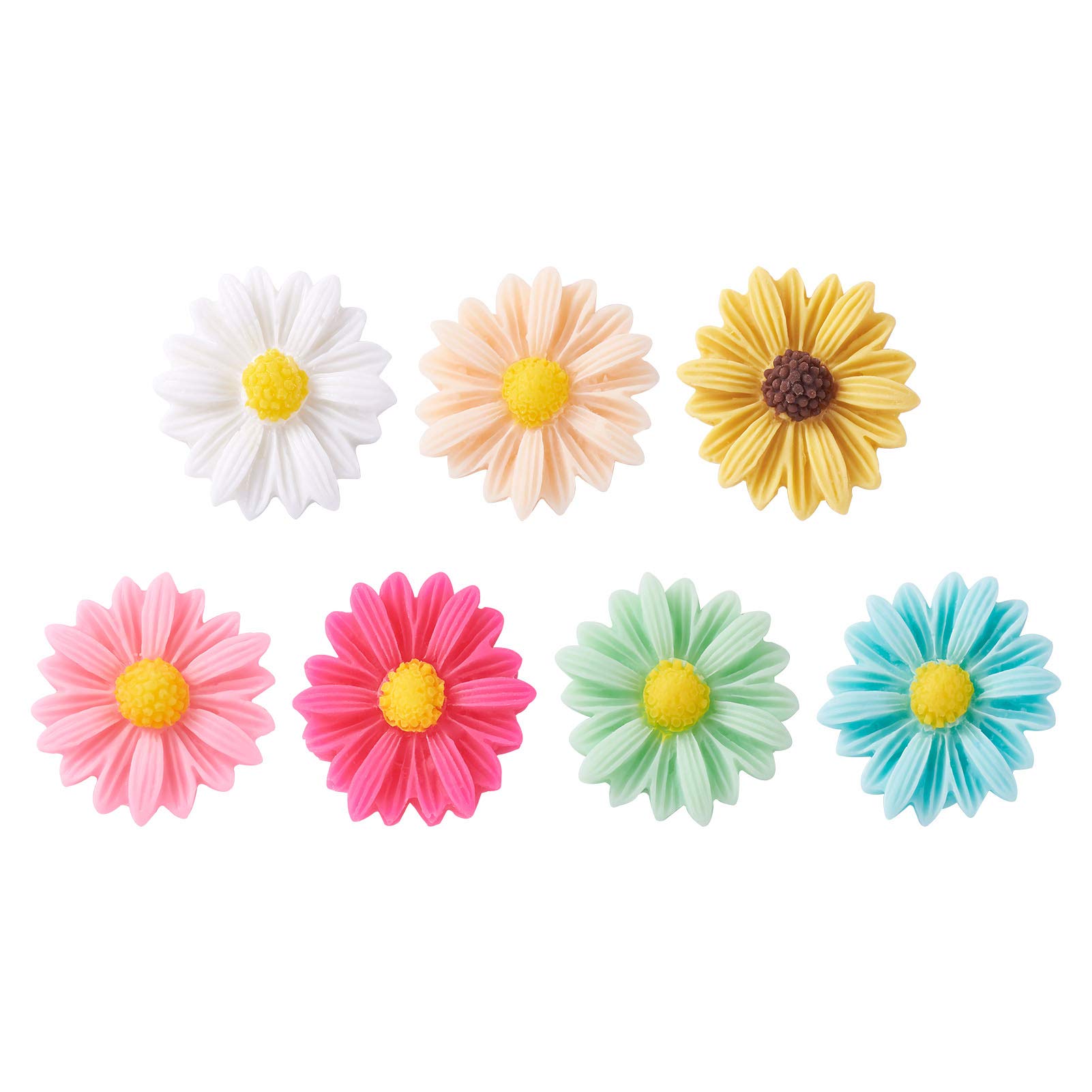 PandaHall 20pcs Resin Flower Flat Back Cabochons 23x22x7mm Mixed Colors Flower Cabochons Hole for Scrapbooking Embellishment DIY Craft Making