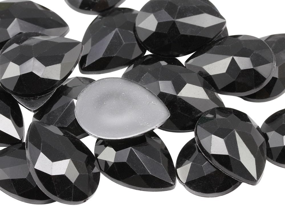 Allstarco 25x18mm Flat Back Teardrop Acrylic Rhinestones Plastic Gems for Jewelry Making Costume Jewels Cosplay Card Making Embelishments Decor Crafts - 20 Pieces (Black Jet H101) — image 1