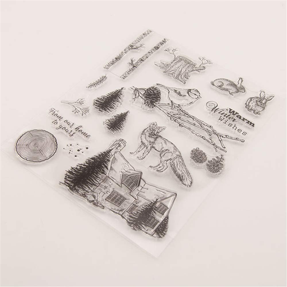 T1615 Winter Tree Branches Bird Rabbit Fox House Silicone Stamps For Card Making And Scrapbooking Warm Wishes Clear Rubber Stamps Stamps Arts Crafts Sewing Vit Edu Au