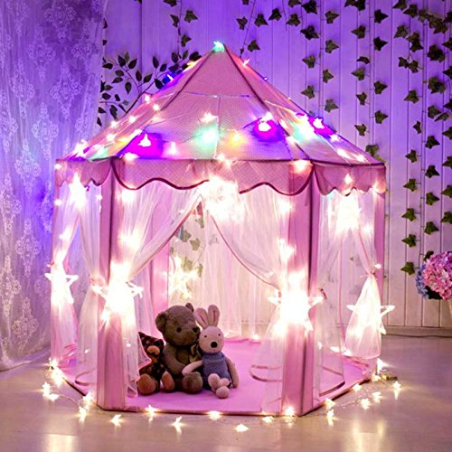 JAXPETY Princess Castle Kids Play Tent Children Playhouse, Indoor and Outdoor Use, Pink