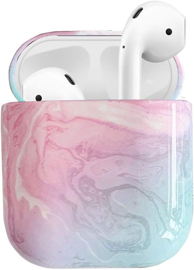 Jiarusig Compatible Airpods Case Cover, Marble Cute Protective Hard PC AirPods Skin Accessories Kit Cover for Girls Men Women Compatible AirPods 1 & 2 Charging Case, Pink Marble