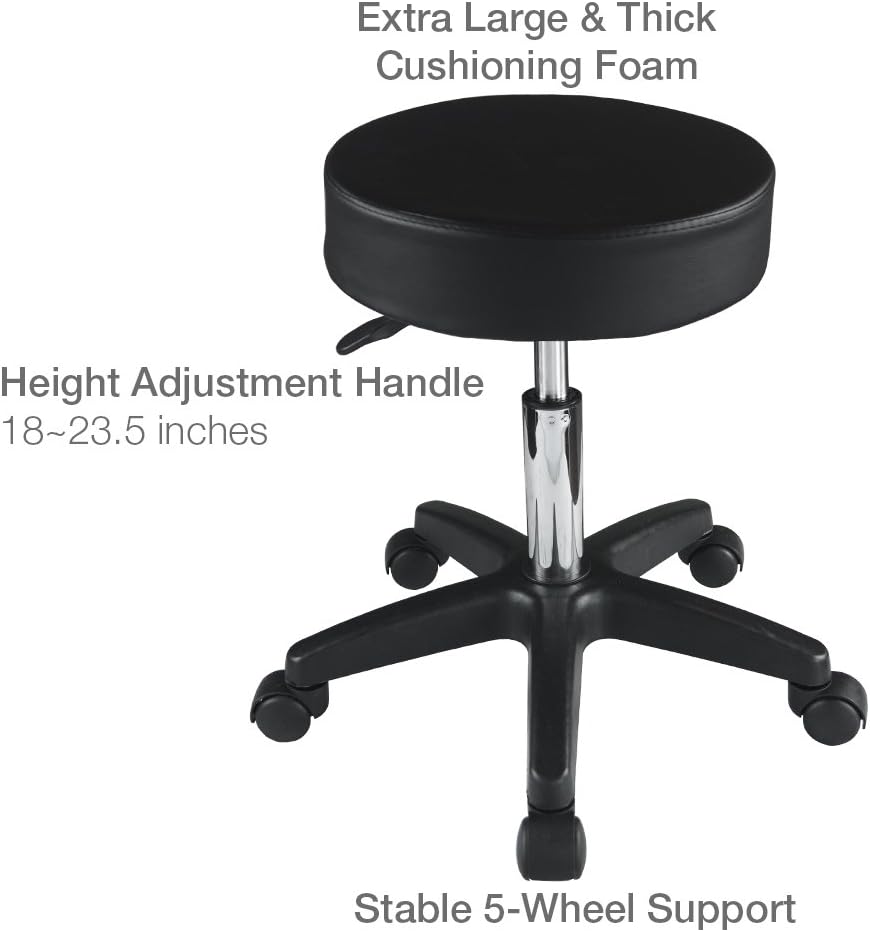 EACHPOLE 360 Degree Pivoting Stool with Rolling Wheels and Hydraulic Height Adjustment for Tattoo Shops, Salons, Drafting, Massage, APL1533: Kitchen & Dining