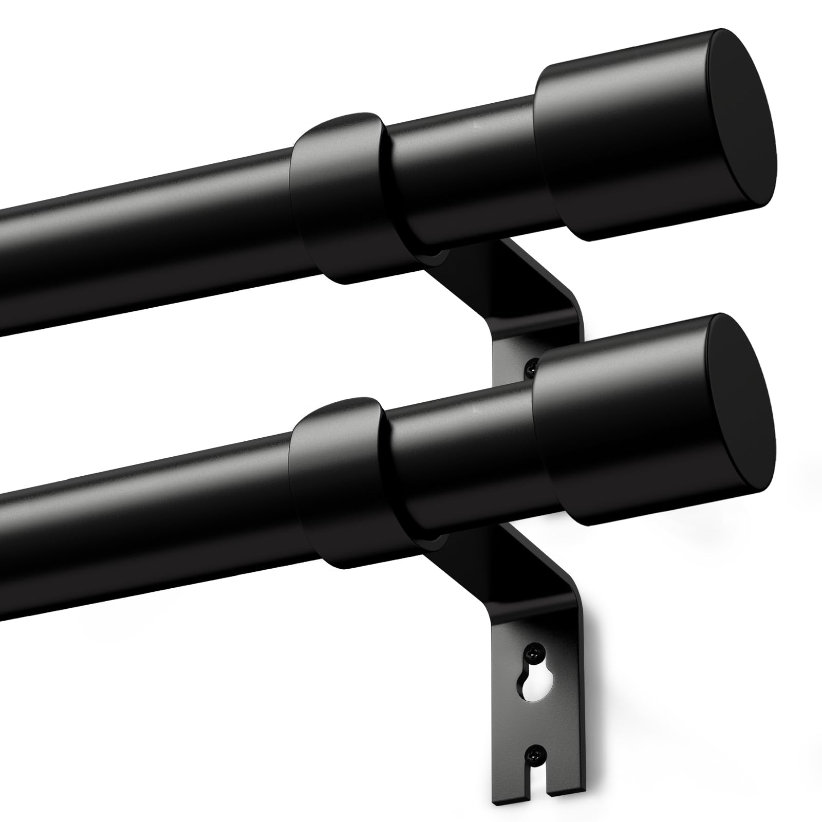 Black Curtain Poles for Eyelet Curtains Metal Extendable Curtain Rod Adjustable Voile Curtain Poles for Windows Door (Black, 76-305cm, A2, 2Pcs）