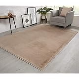 Natural Faux Rabbit Fur Rug Ultra Soft Plush Extra Large Animal Rugs Living Room Wool Shaggy Fluffy 26mm Thick Pile Height Modern Area Rugs Light Beige Mink 160cm X 230cm 5 5ft