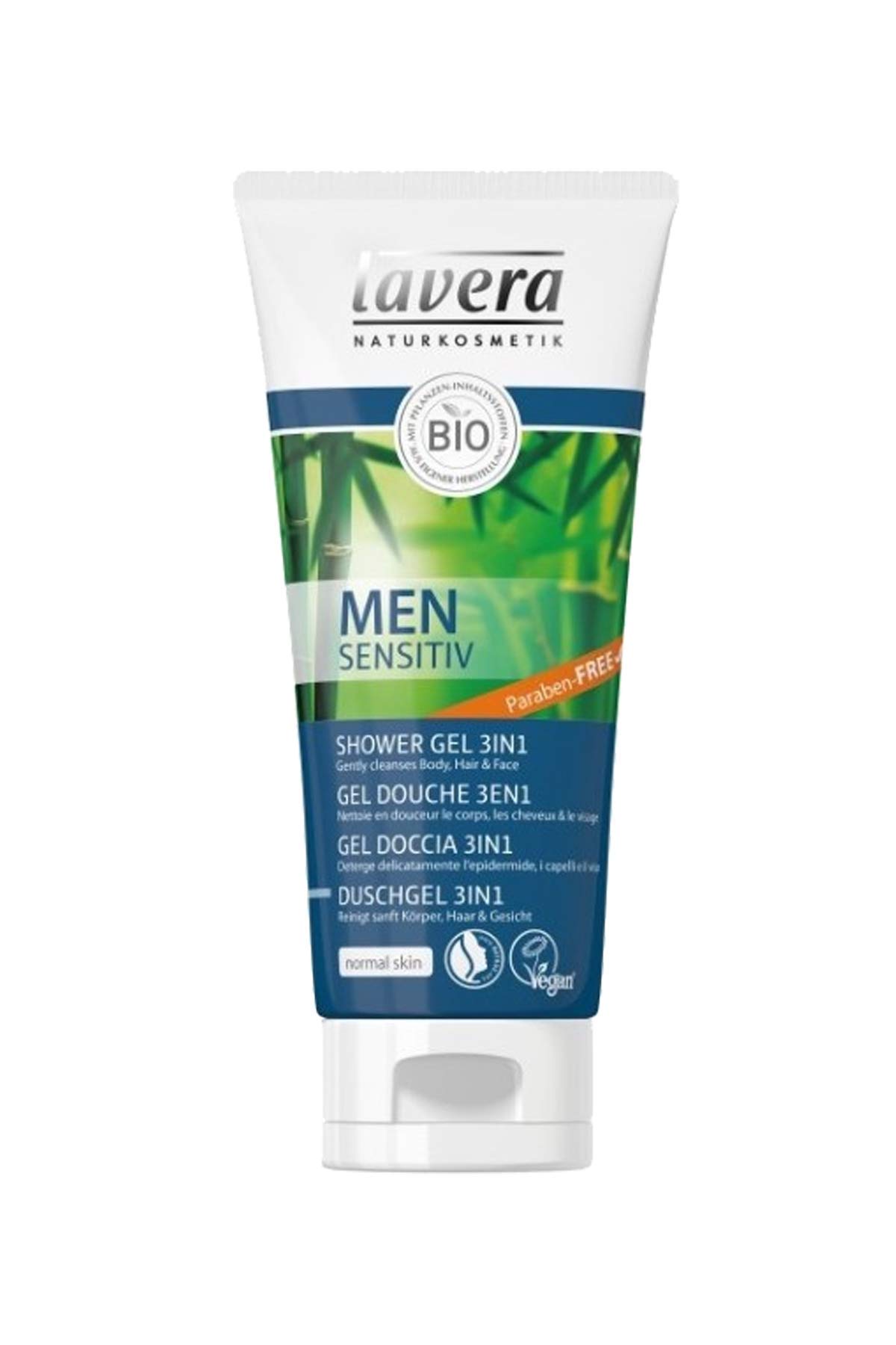 lavera Men Sensitive Shower Gel 3in1 with organic bamboo and organic guarana Vegan Organic Skin Care Natural & Innovative Cosmetics 200 ml