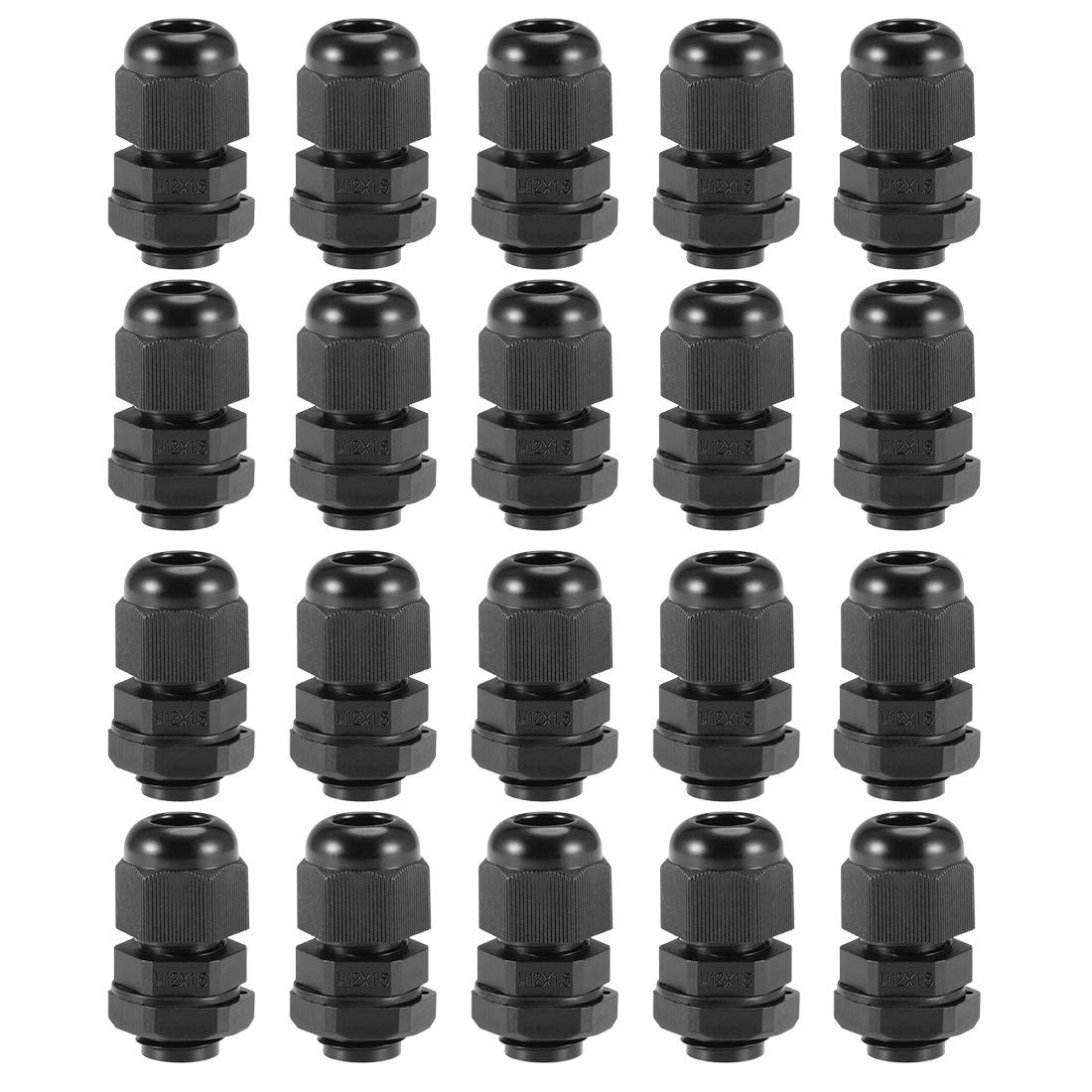 sourcing map M12x1.5 Cable Gland 2mm-5mm Wire Hole Waterproof Nylon Joint Adjustable Locknut with Washer Black 20pcs