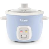 AROMA&reg; Mini Rice Cooker, 2-Cup (Uncooked) / 4-Cup (Cooked), Grain Cooker, Soup Maker, Oatmeal Cooker, Auto Keep Warm, 1 Qt, Blue, ARC-302NGBL