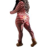 KMBANGI Women's Sexy Deep V Neck Butt Flap Pajamas One Piece Bodycon Rompers Jumpsuit with Drop Seat Plus Size