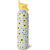 Swig Life 26oz Insulated Water Bottle, Travel Water Bottle with Straw and Lid, Cup Holder Friendly, Stainless Steel (Picnic Basket)