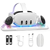 Charging Dock for Meta Quest 3S/Quest 3, Charging Station for Oculus Quest 3 VR Headset &amp; Controllers, with 2 Rechargeable 2100mAh Batteries, USB-C Charger and Cable, Supports LED Indicator
