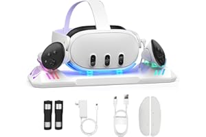 BROKELIT Charging Dock for Meta Quest 3S/Quest 3, Charging Station for Oculus Quest 3 VR Headset & Controllers, with 2 Rechargeable 2100mAh Batteries, USB-C Charger and Cable, Supports LED Indicator