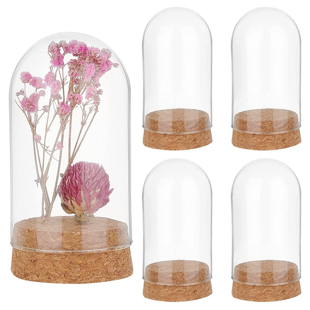 PH PandaHall 4pcs Glass Display Dome Cloche, Glass Bell Jar with Cork Base Small Glass Bottles Dome Decorative Jars Display Case for Wedding Flower Storage Christmas Home Party Decor, 4.7x9.2cm