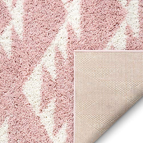 Well Woven Tribal Diamond Medallion Blush Pink Soft Shag Area Rug 5x7