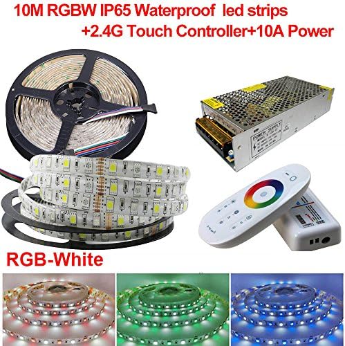 Firstsd 10M RGBW 12V Flexible LED Light Strip, LED Tape, 600 Units LEDs SMD 5050 Ribbon, For Home/Kitchen/Car/Bar, 2.4G Remote Controller and Power Included(Waterproof strips, RGBW(RGB+cool white))