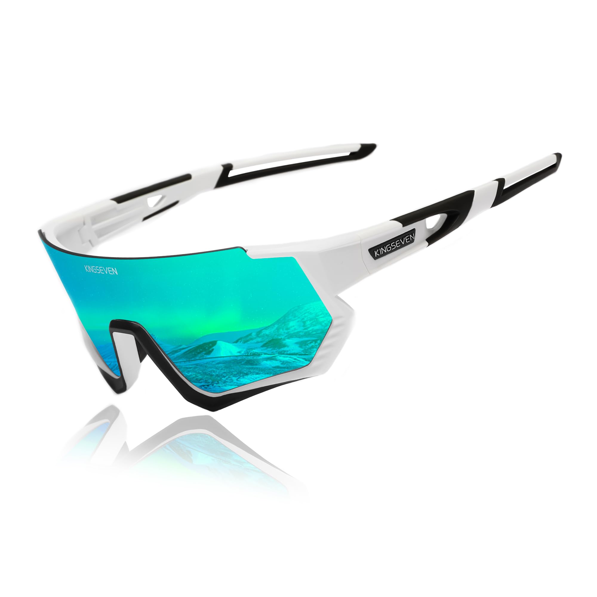 KINGSEVEN Polarized Cycling Sunglasses Men Sports Sunglasses Mtb Bicycle Glasses UV400 Protection LS910 (LS910-C12 White Green)