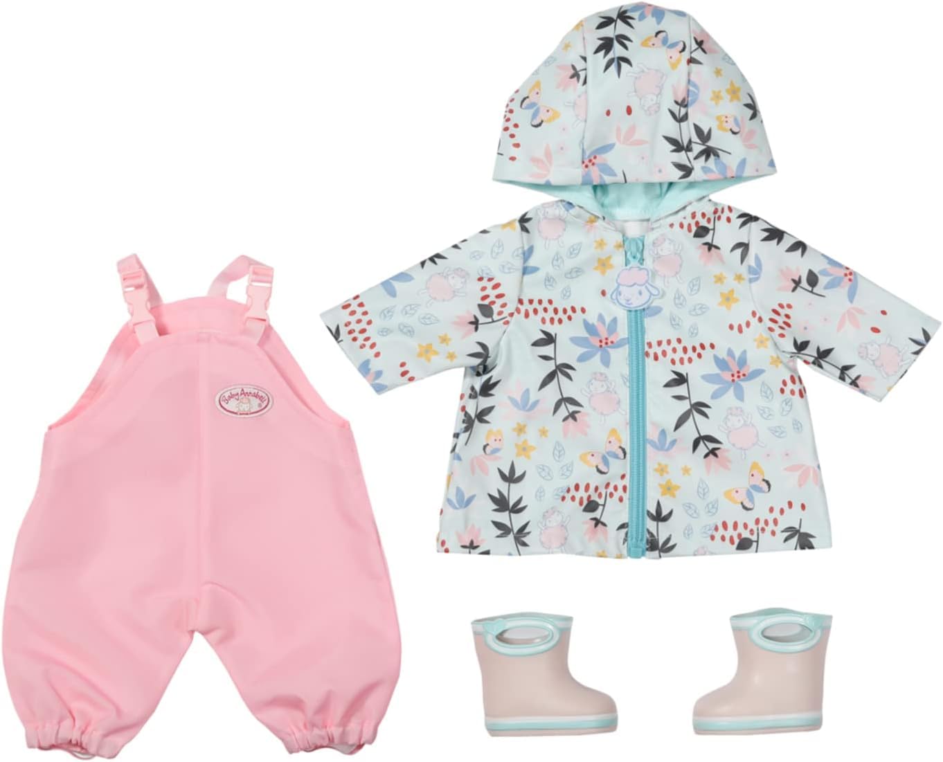 Baby Annabell 710074 Deluxe Rain Set-To Fit Dolls-Outfit Rainy Days, Includes Raincoat, Trousers And Pair Of Wellingtons-Suitable Children Aged 3+ Years, 43 cm
